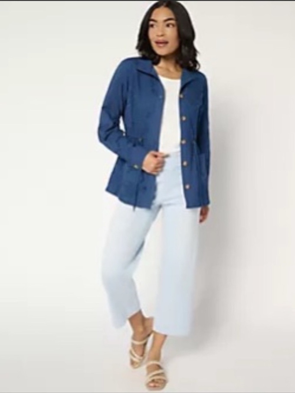 NWT Belle by Kim Gravel Navy Blue Mixed Media Lace Anorak Jacket